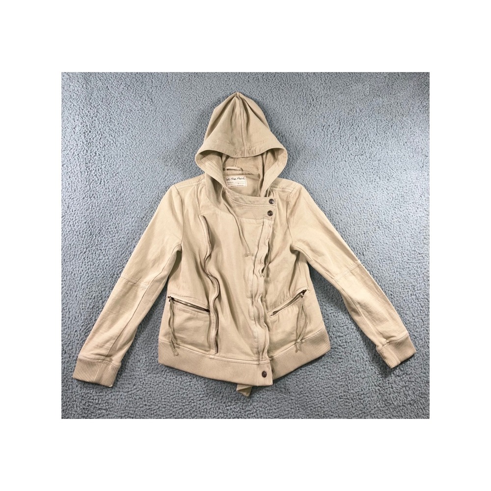 Free People Carmen Moto Jacket Women Small‎ Beige Asymmetrical Zip